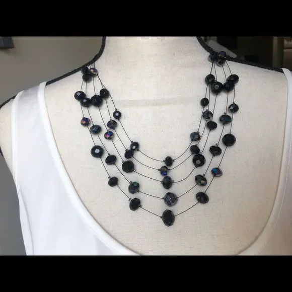 Floating bead faceted dichroic 5 strand, black, necklace EL - Picture 7 of 7